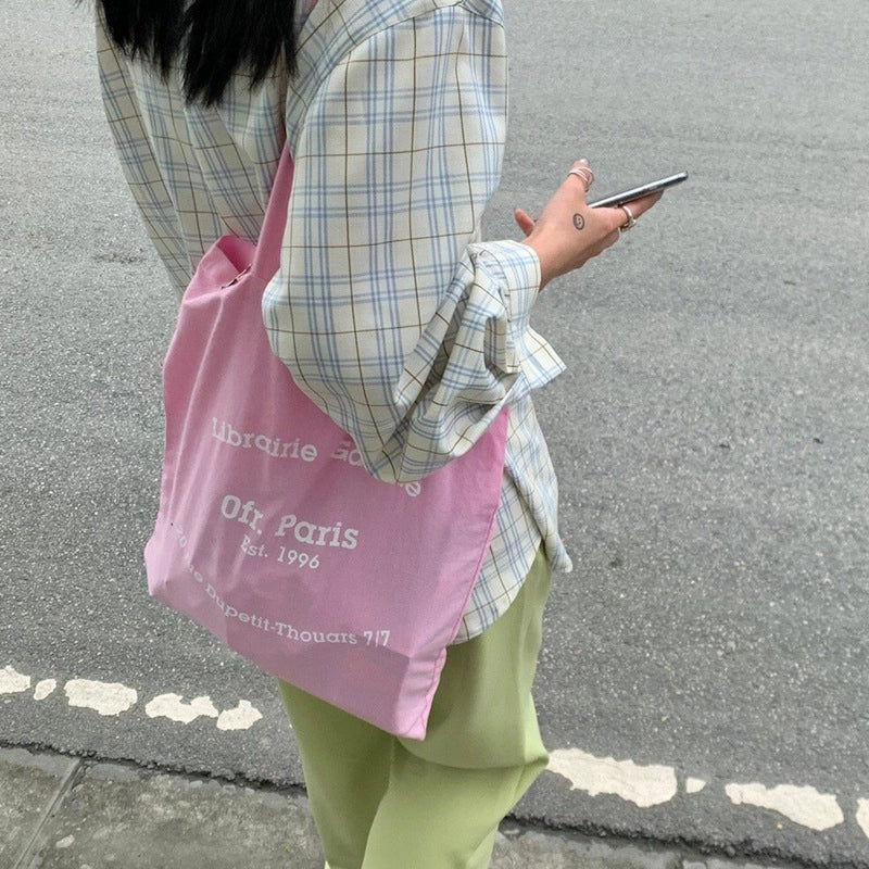 Unisex Medium Cotton Letter Preppy Style Square Open Square Bag