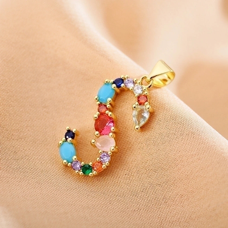 Copper Gold Plated Modern Style Shiny Inlay Letter Glass Stone Zircon Pendant Necklace