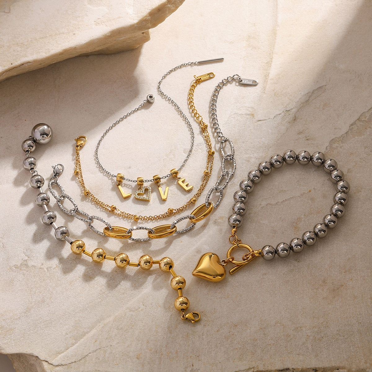 Jie Ding Stainless Steel Beaded Bracelet Color Matching Letter Metal Chain Titanium Steel Jewelry