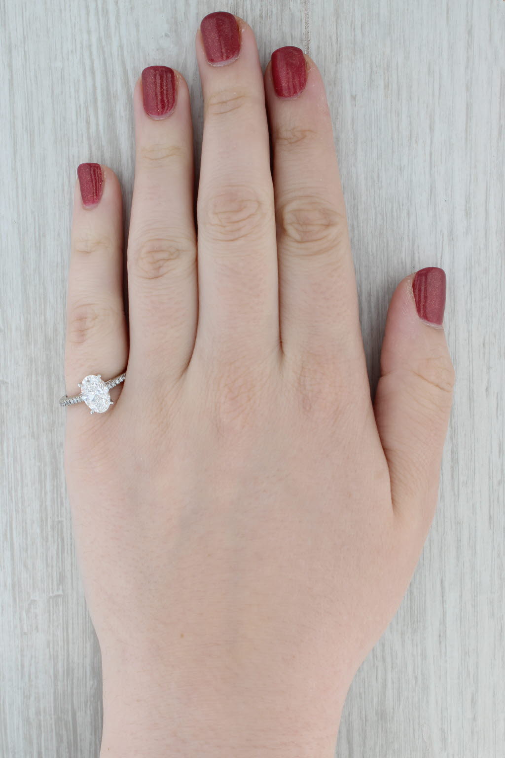 Lab Grown Oval Diamond Engagement Ring 18k White Gold Size 7 IGI 2.32ctw