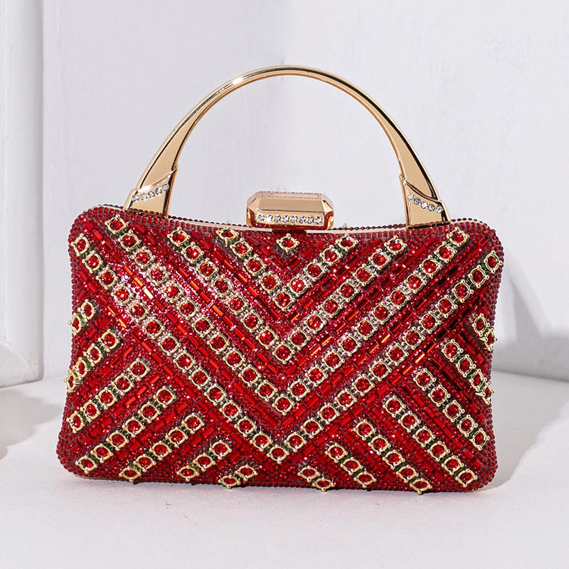 Silver Gold Red Nylon Color Block Square Evening Bags