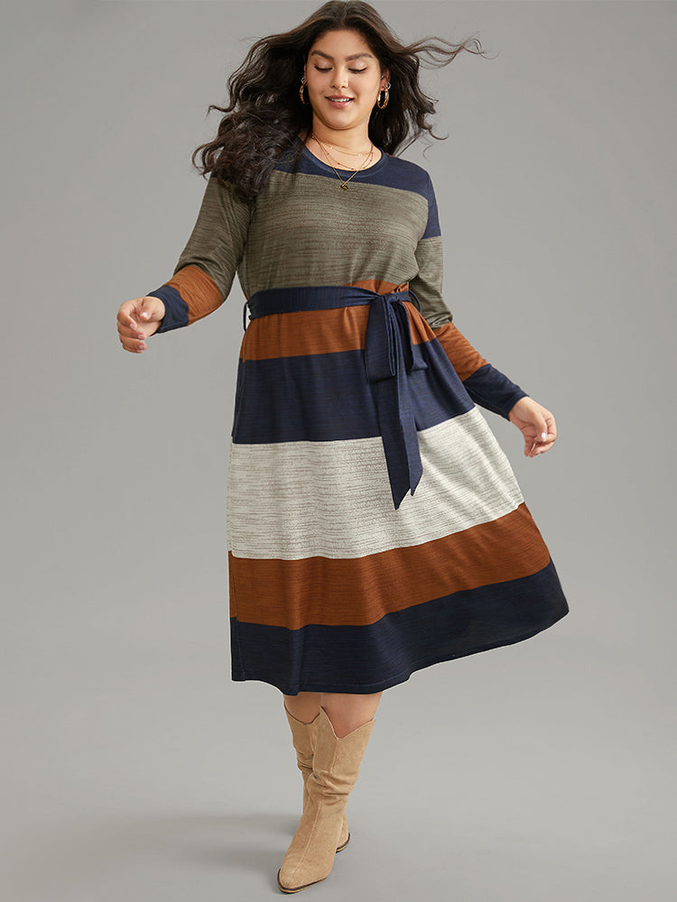 Colorblock Contrast Heather Belted Dress