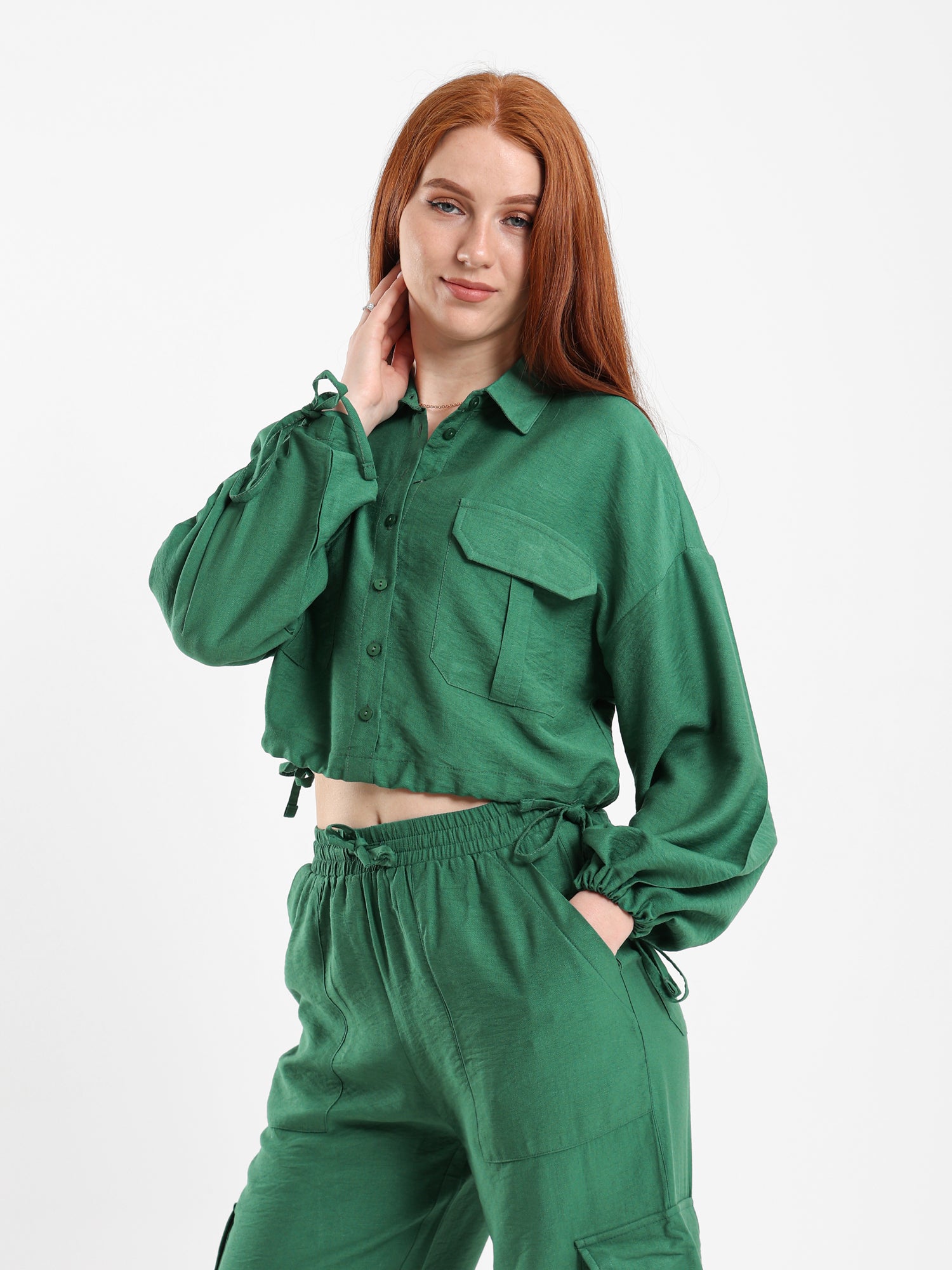 Drawstring Cropped Shirt