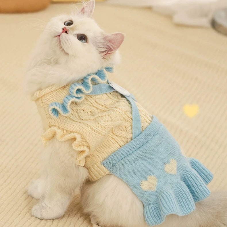 Ruffled Collar Knitted Dog Cat Sweater Dress