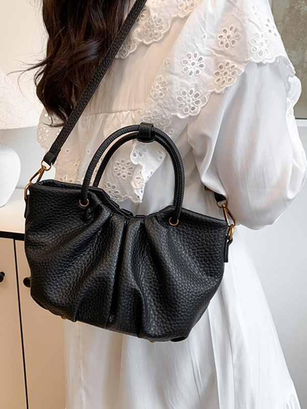 Pleated Solid Color Zipper Crossbody Bags Handbags