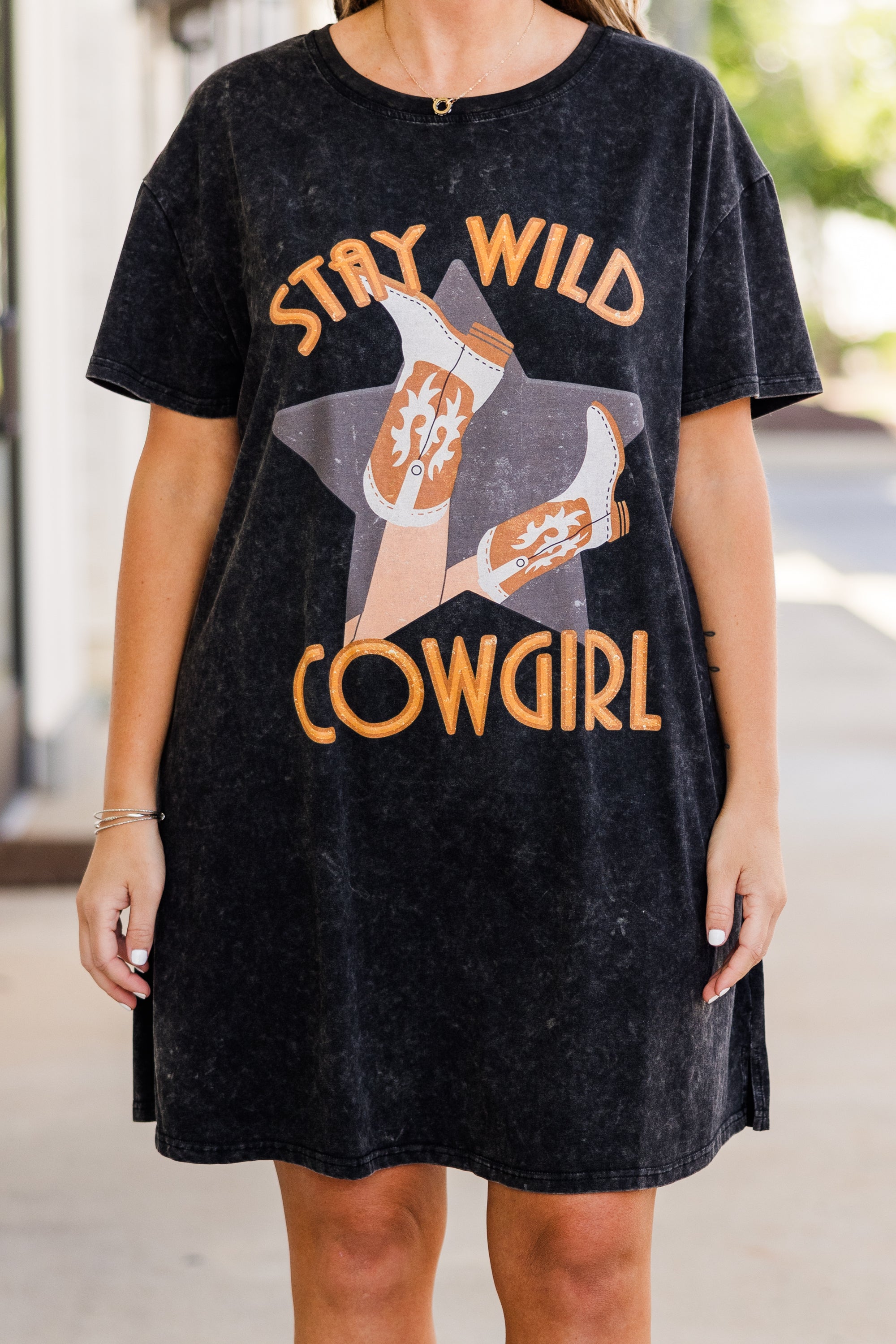 Stay Wild Cowgirl T-Shirt Dress. Black