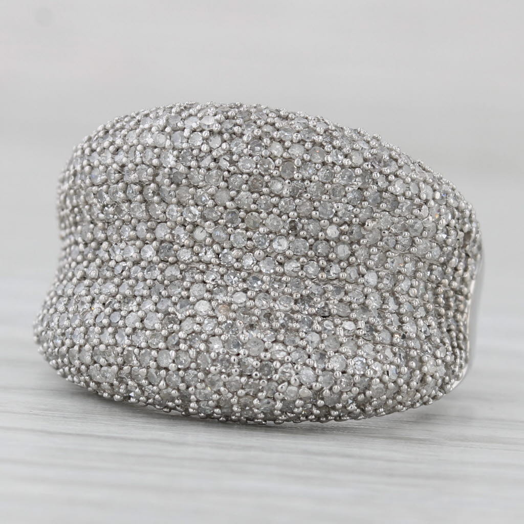 1.25ctw Pave Diamond Ring 14k White Gold Size 8 Contoured Cocktail