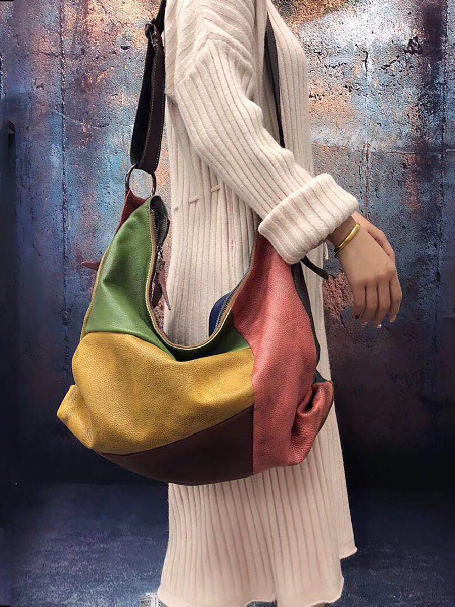 Retro Contrast Color Leather Crossbody Bag