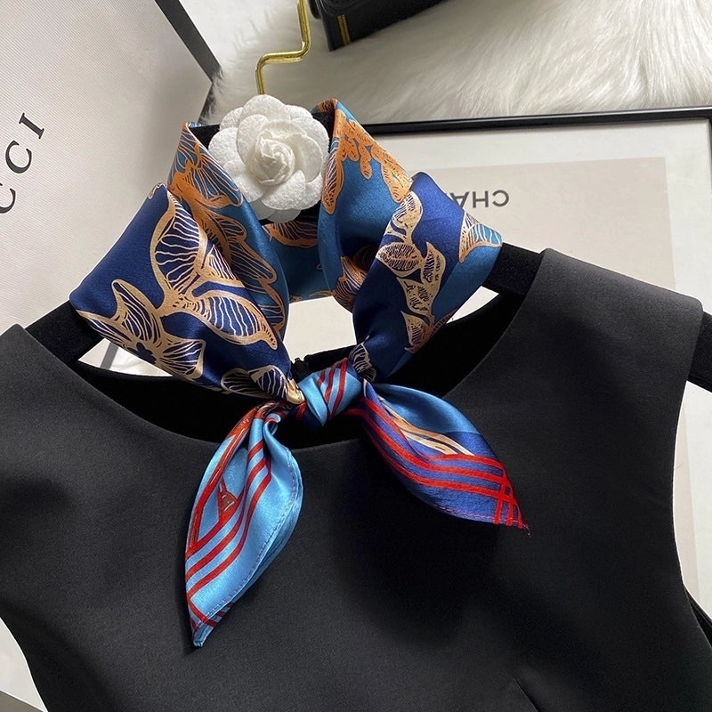 Women's Elegant Minimalist Flower Satin Printing Silk Scarf