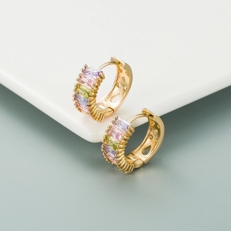 Fashion U Shape Inlaid Zircon Alloy Artificial Gemstones Copper Earrings