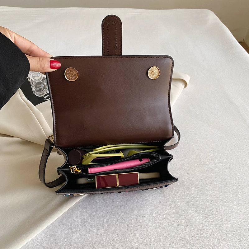 Women's Small All Seasons Pu Leather Sequins Elegant Classic Style Square Zipper Magnetic Buckle Handbag