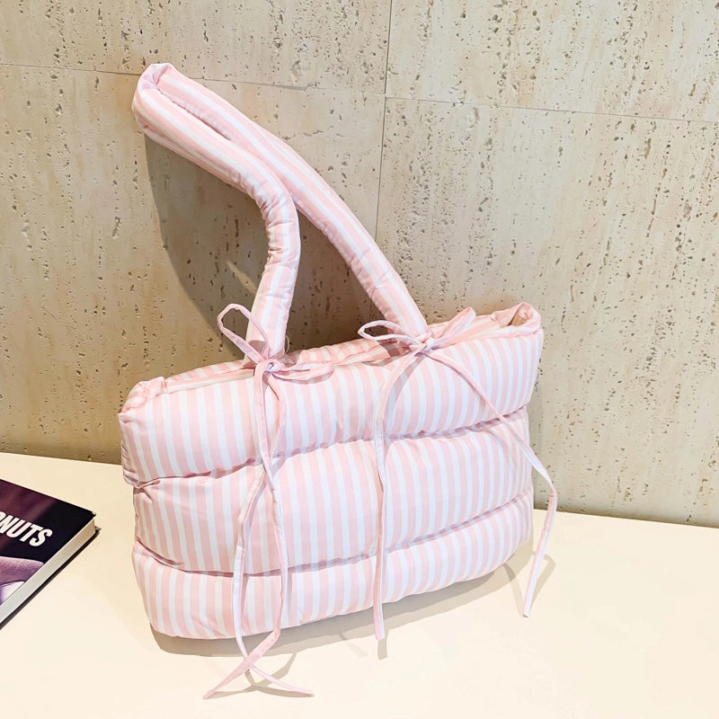 Women's Nylon Stripe Vintage Style Classic Style Stripe Square Zipper Tote Bag