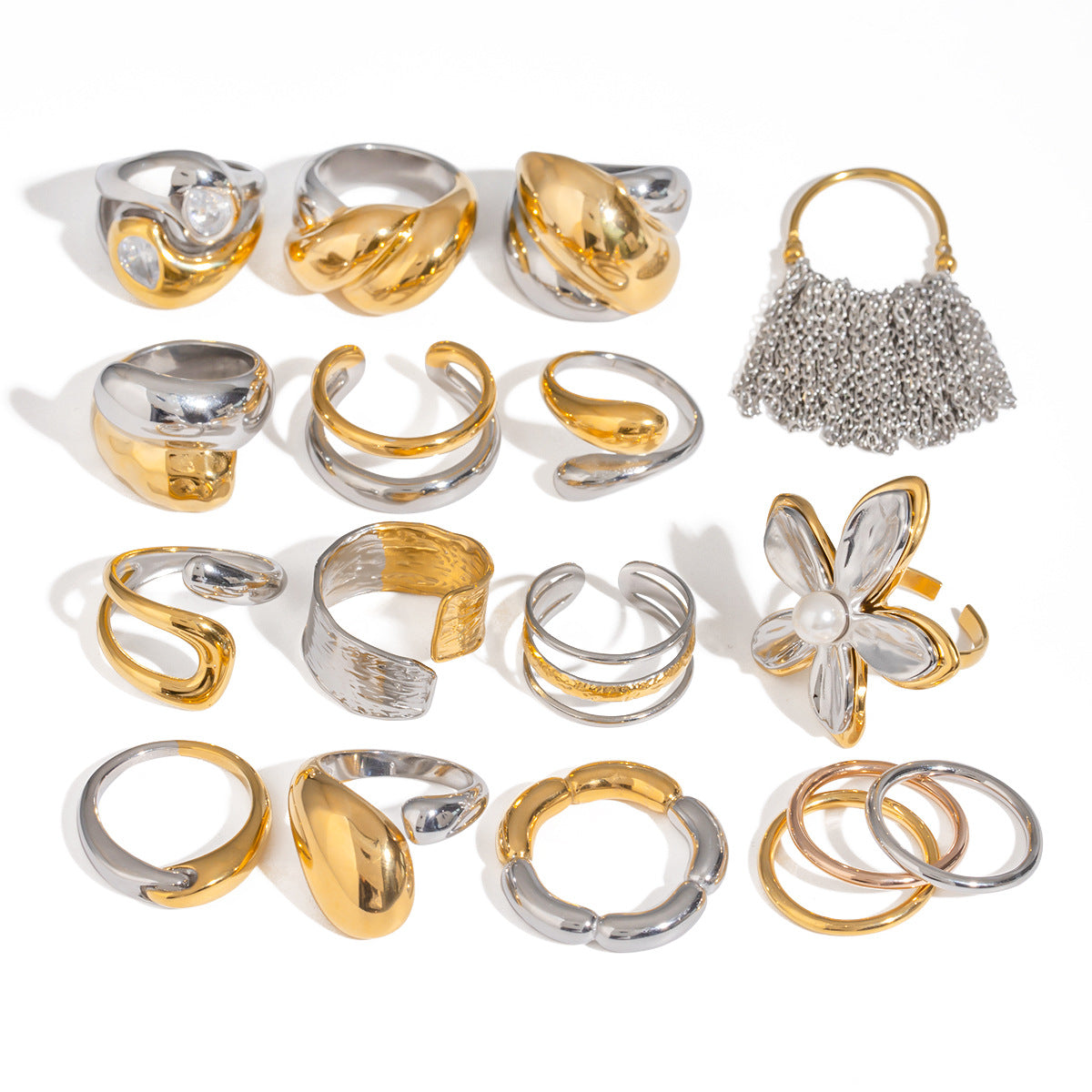 Stripe Geometric Stainless Steel Electroplating Rings