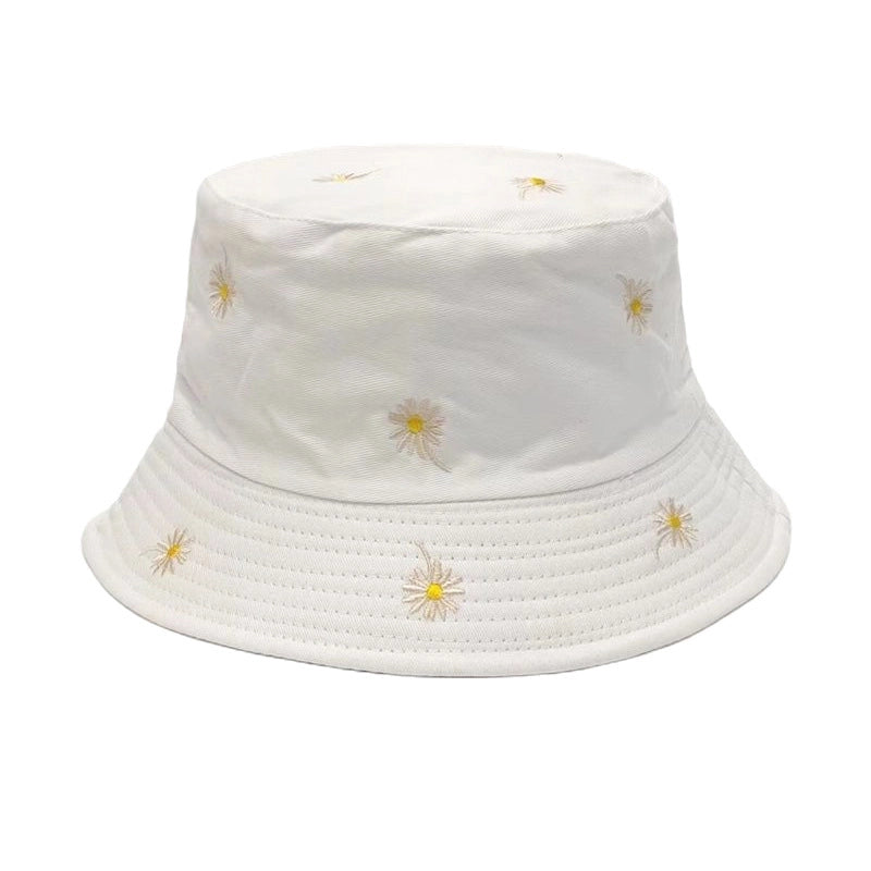 Women's Casual Sweet Flower Embroidery Flat Eaves Bucket Hat