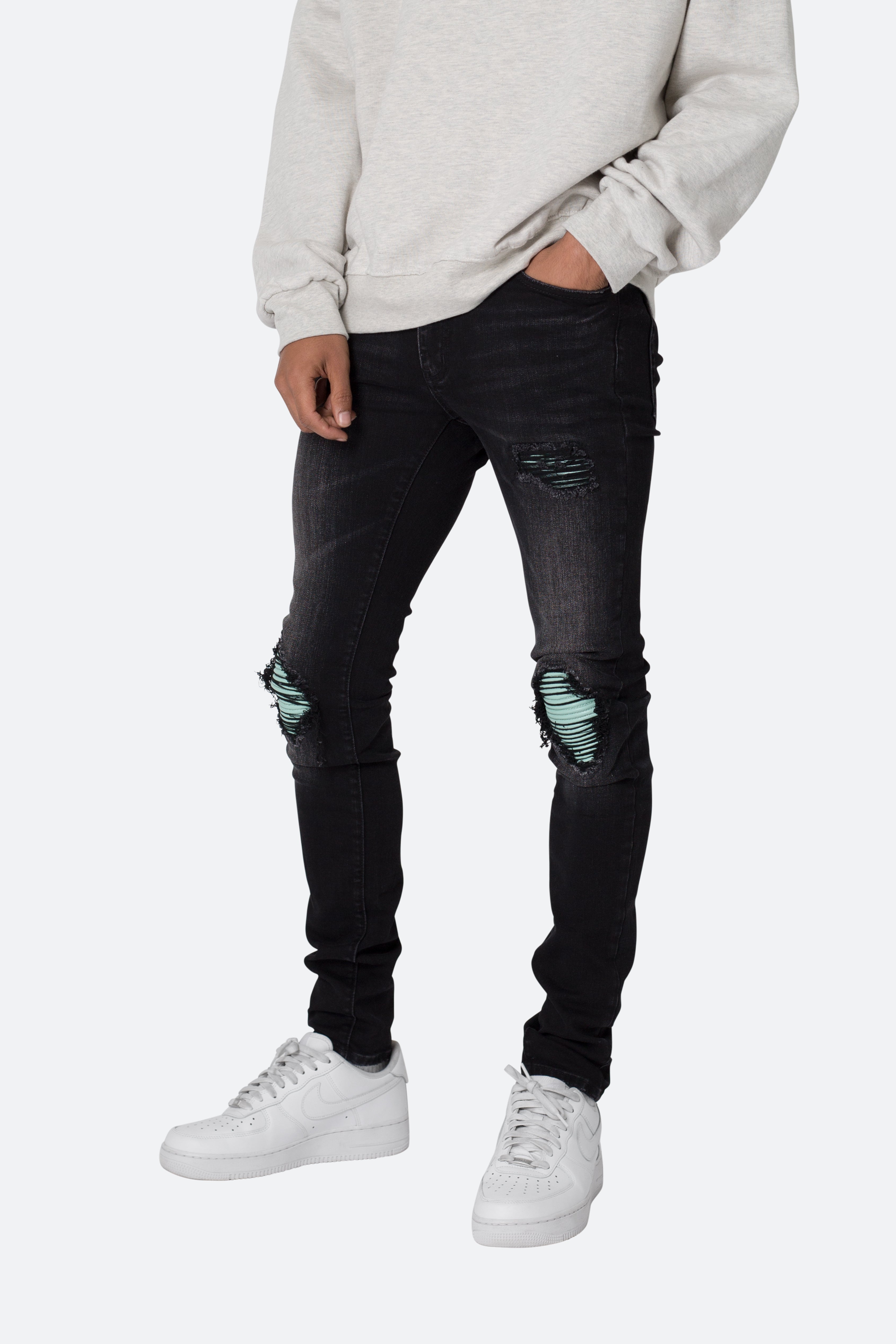 X559 Skinny Moto Denim - Black/Green