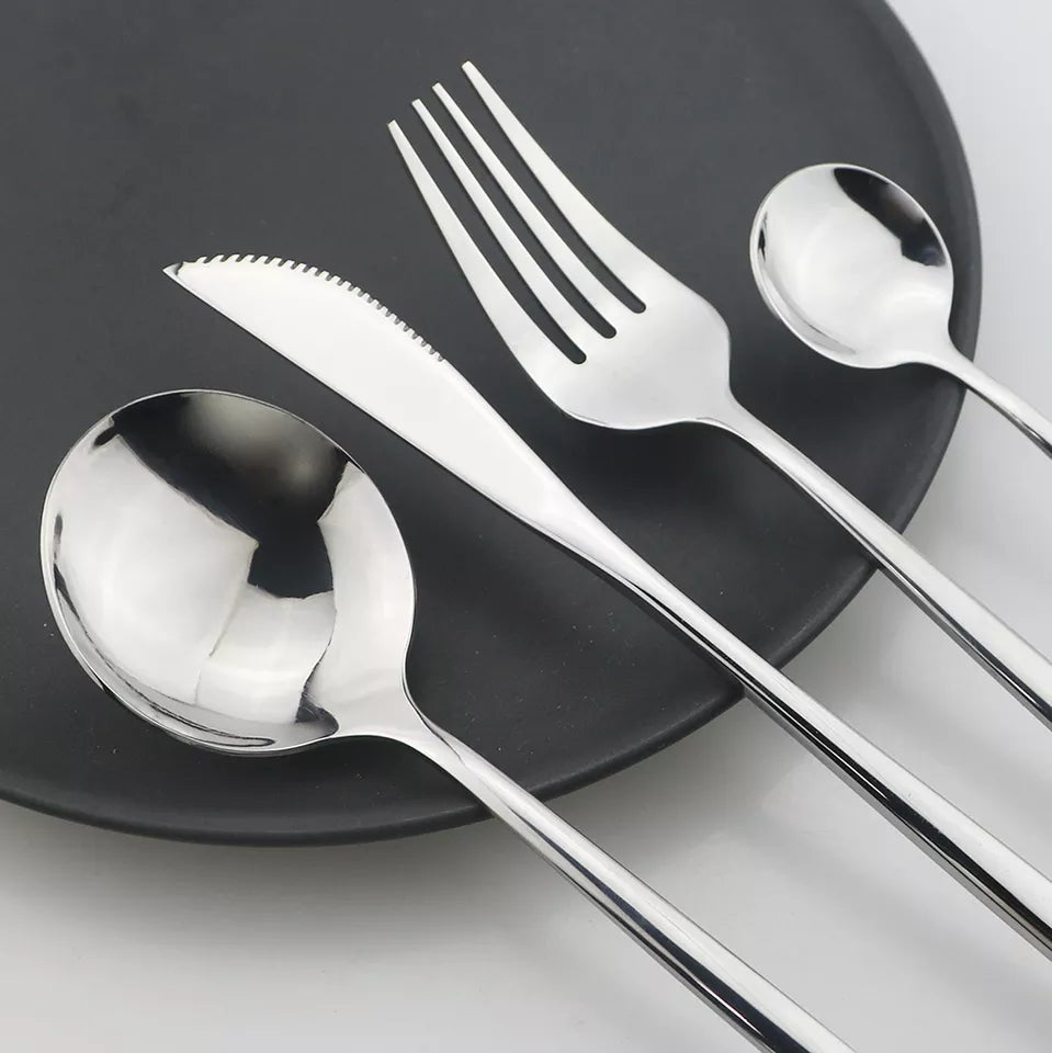 Silver (4404) 24 PCs Premium Steel Cutlery Set