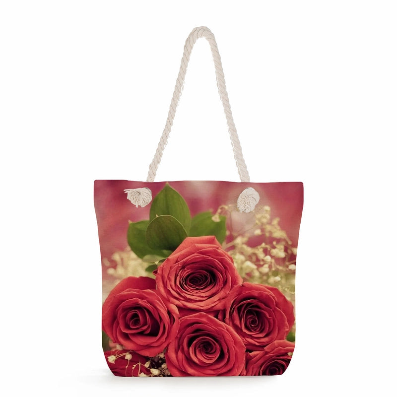Women's Cotton And Linen Heart Shape Classic Style Square Zipper Tote Bag