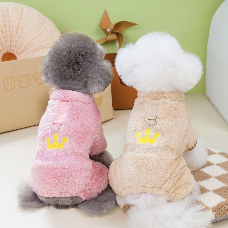 Pet Clothes Dog Clothes Winter Teddy Cat Pet Apparel Winter 23 Crown Four-legged Fleece Coat