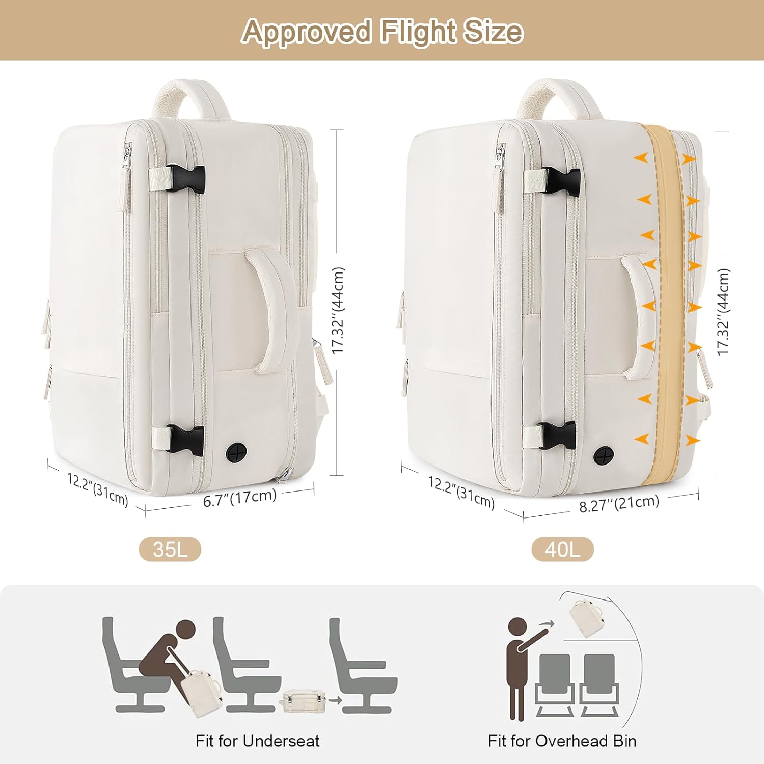 Large Travel Backpack for Women Men, Expandable 40L Carry On Backpack, 17 Inch Laptop Backpack College Bookbag, Waterproof Travel bag as Person Item Flight Approved