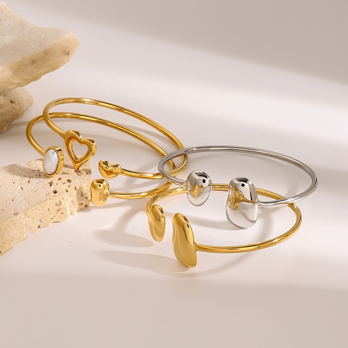 Stainless Steel Water Drop Open Bracelet Earrings Niche Bracelet Earrings Titanium Steel