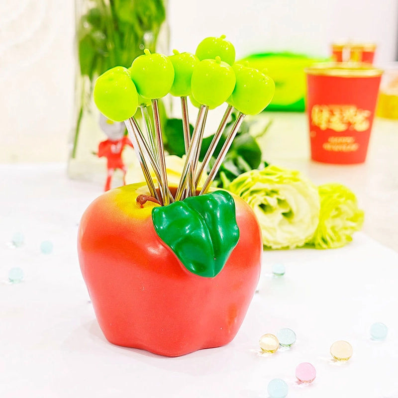 Cute Apple Strawberry Banana 201 Stainless Steel Plastic Fruit Fork 1 Set