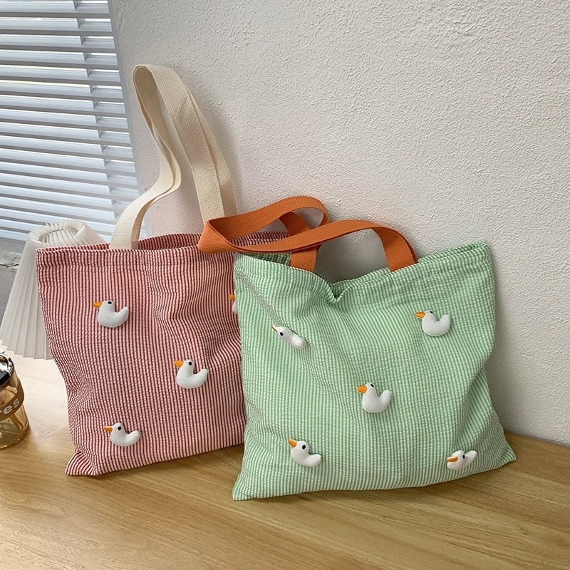 Women's Canvas Stripe Classic Style Square Zipper Shoulder Bag