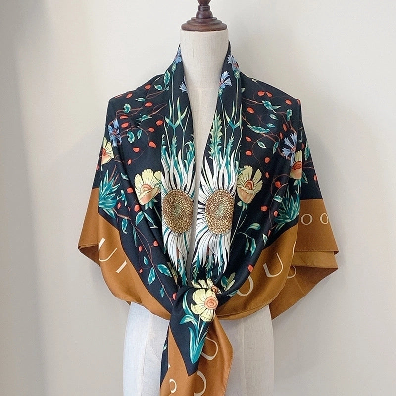 Women's Elegant Minimalist Plant Polyester Silk Scarf