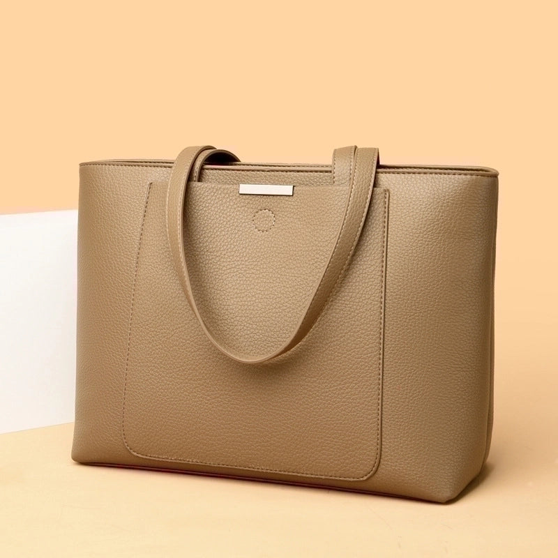 Women's Large Pu Leather Solid Color Streetwear Zipper Tote Bag