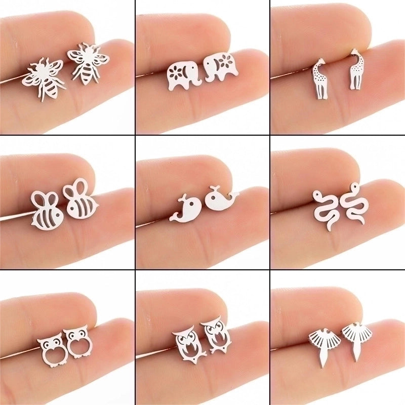 Minimalist Animal 304 Stainless Steel No Inlaid 18K Gold Plated Ear Studs