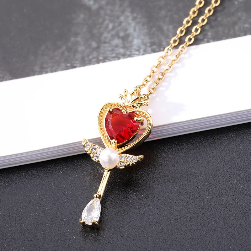 Sailor Moon Loving Magic Wand Crystal Cosplay Pendant Necklace Girl Accessories Cute Cosplay Props Necklace