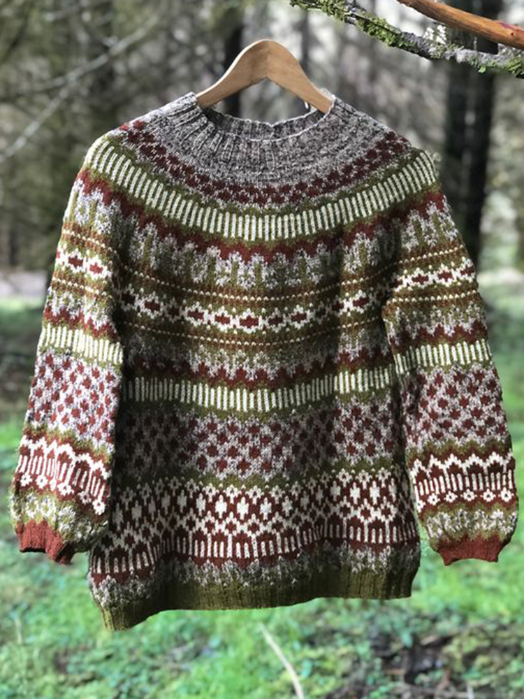 Vintage Festive Icelandic Knit Jacquard Warmth Crew Neck Sweater Unisex