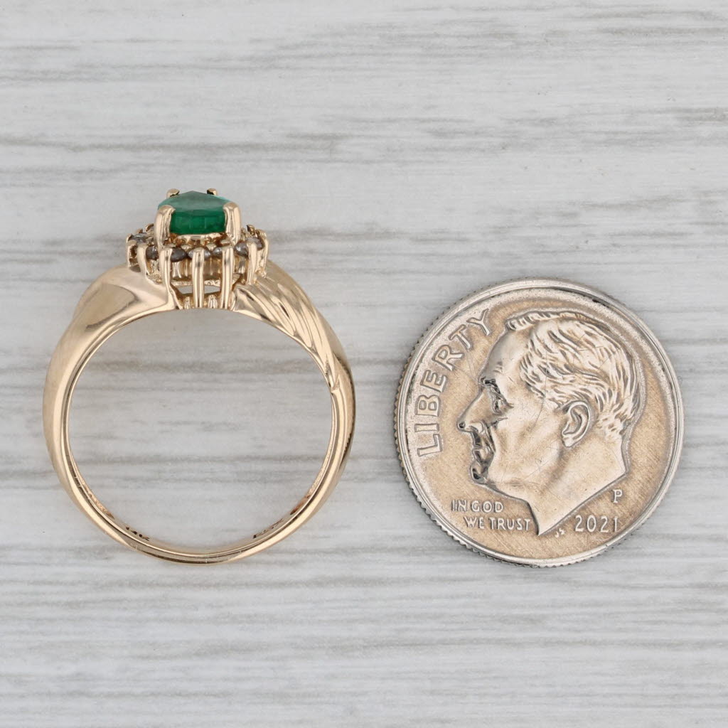 0.57ctw Pear Emerald Diamond Halo Ring 14k Yellow Gold Size 5
