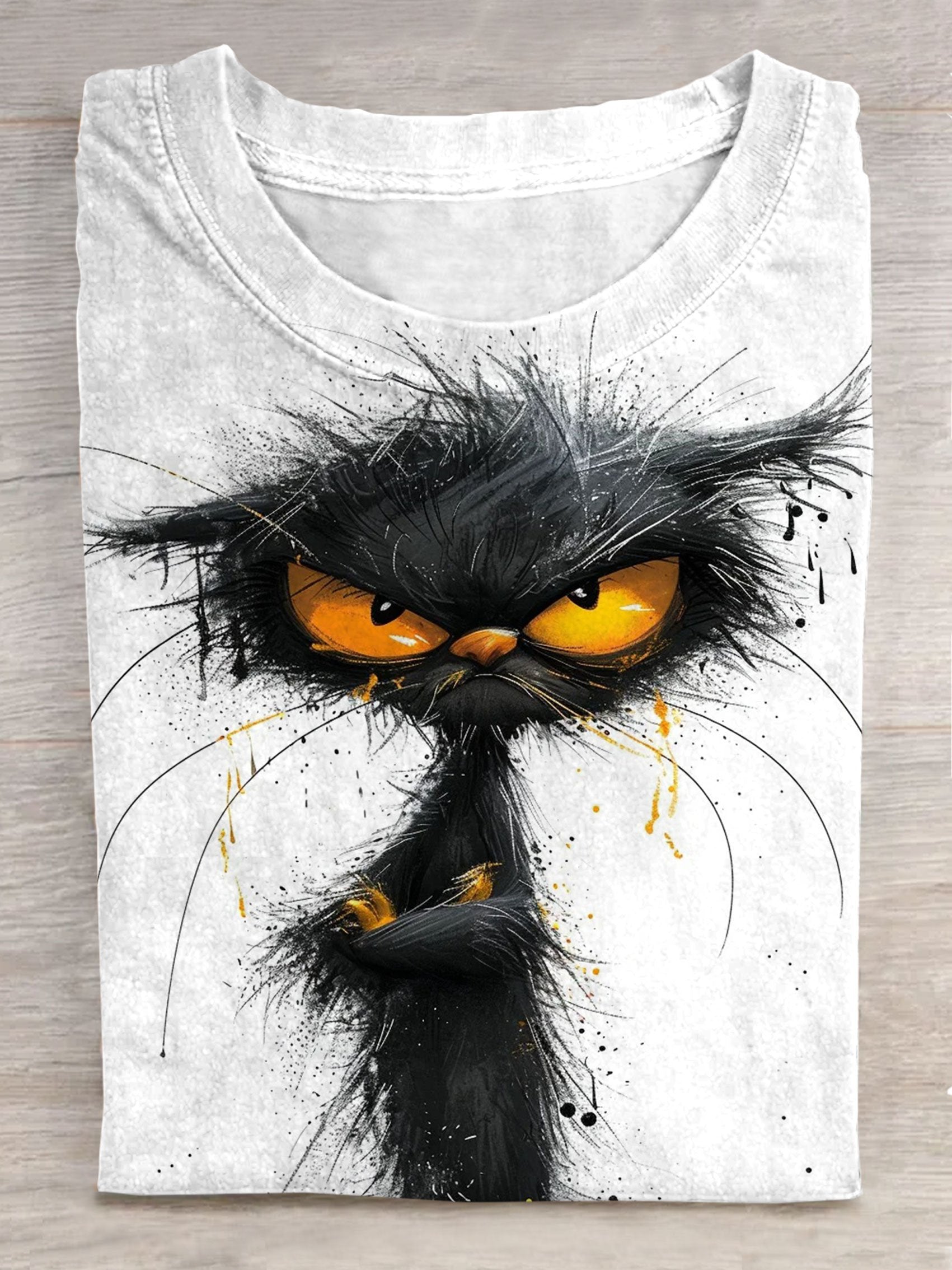 Fun Cute Cat Art Print Casual T-Shirt