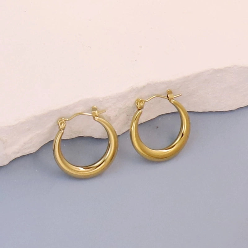 1 Pair Minimalist Pentagram Round Solid Color Plating 304 Stainless Steel 18K Gold Plated Earrings