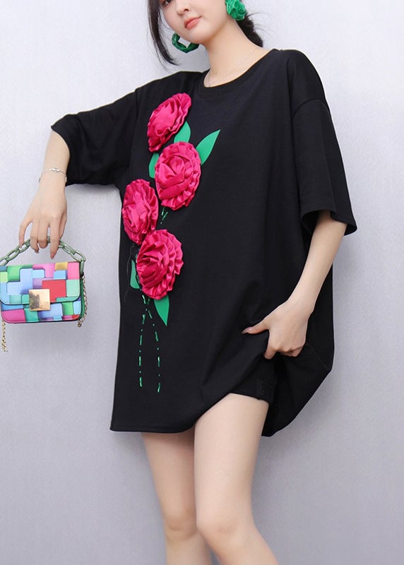 Original Design Black Floral T Shirts Summer