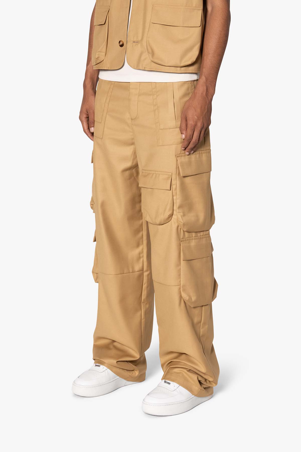 Bonded Gabardine Cargo Pants - Tan