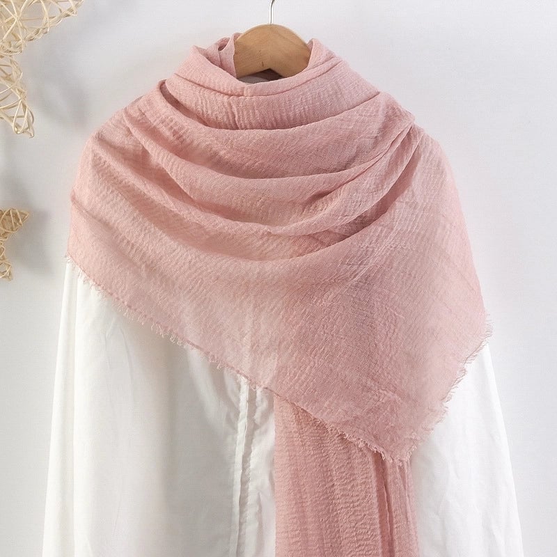 Hot Selling Solid Color Pleated Cotton And Linen Scarf Women's Bag Headscarf Crumpled Hair Fringe Bubble Scarf Women's Scarf Cover Head
