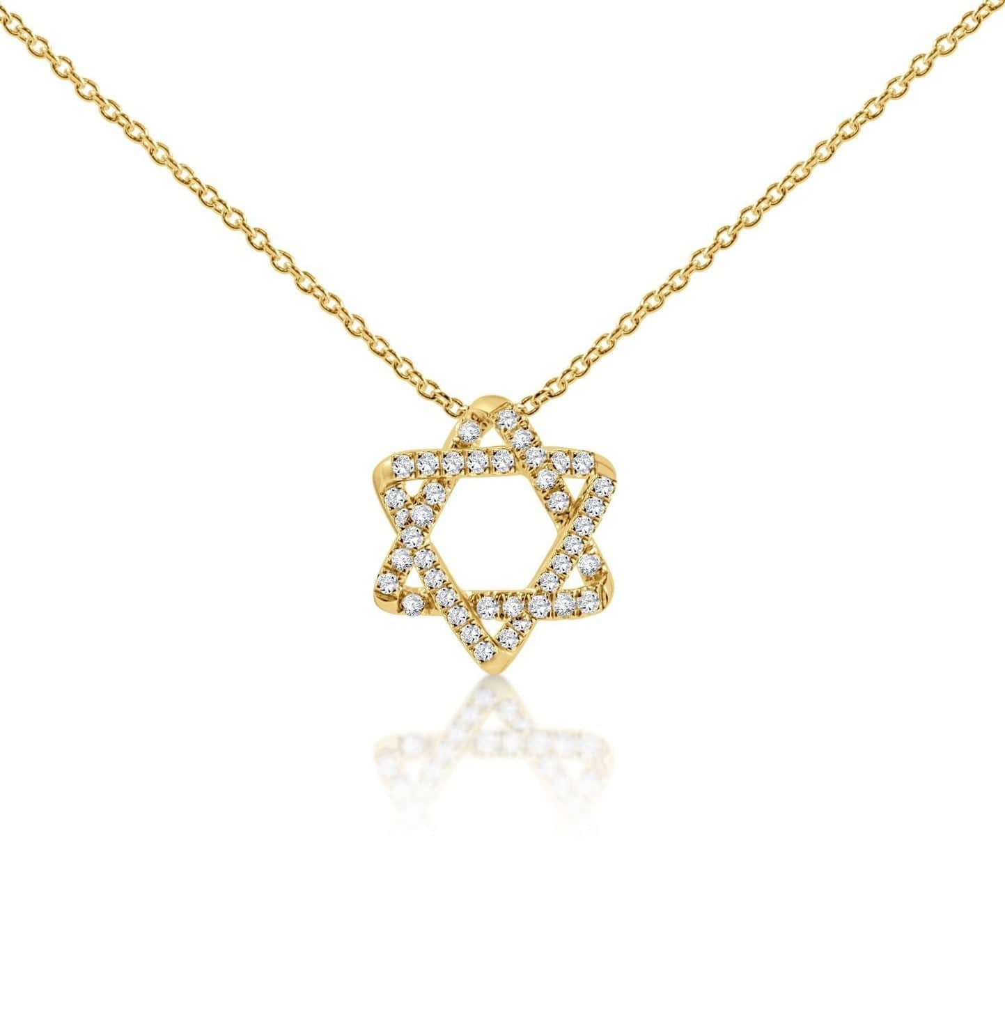 Diamond Curvy Star of David Necklace - Gold. White Gold or Rose Gold