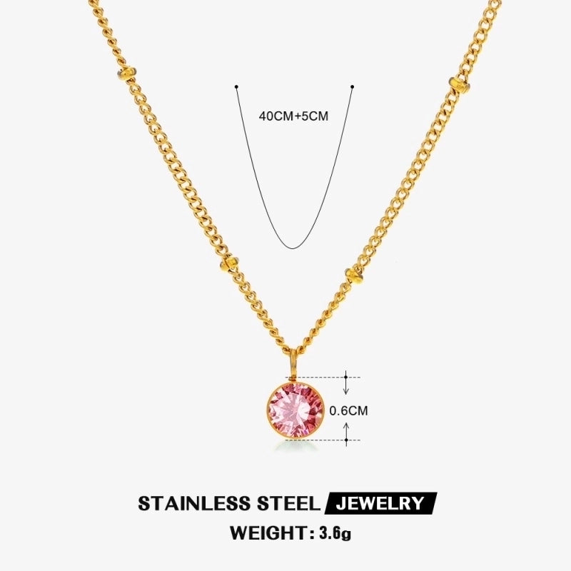 316 Stainless Steel  18K Gold Plated Minimalist Classic Style Plating Inlay Solid Color Artificial Rhinestones Pendant Necklace