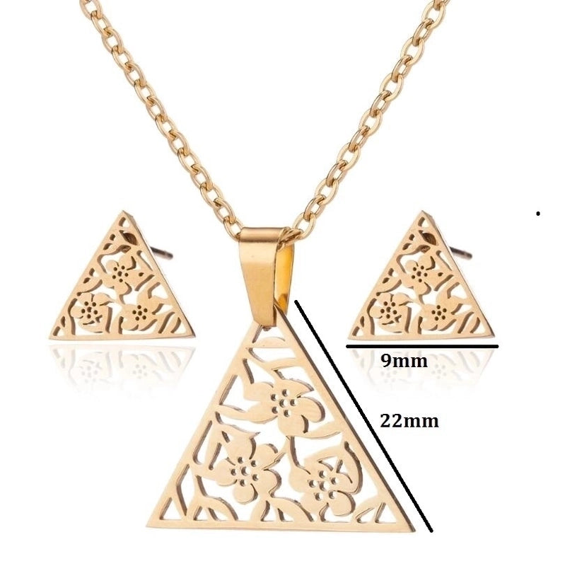 Fashion Geometric 201 Stainless Steel 18K Gold Plated Plating Earrings Necklace