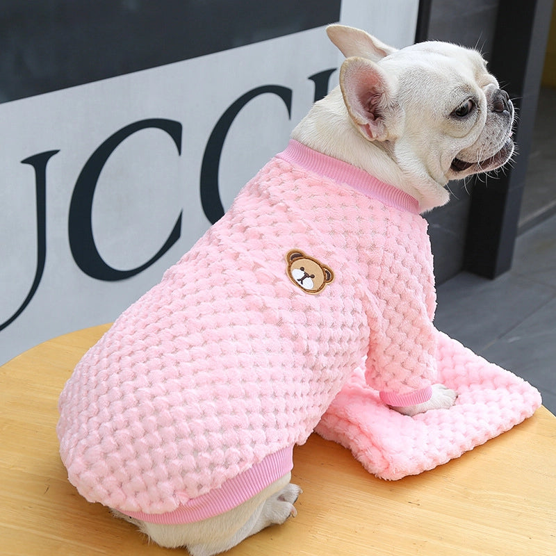 Large And Small Dog Clothes Cat Pet Clothes Autumn And Winter New Pet Supplies Velvet Clothes French Bucket Two-legged Clothes Plaid