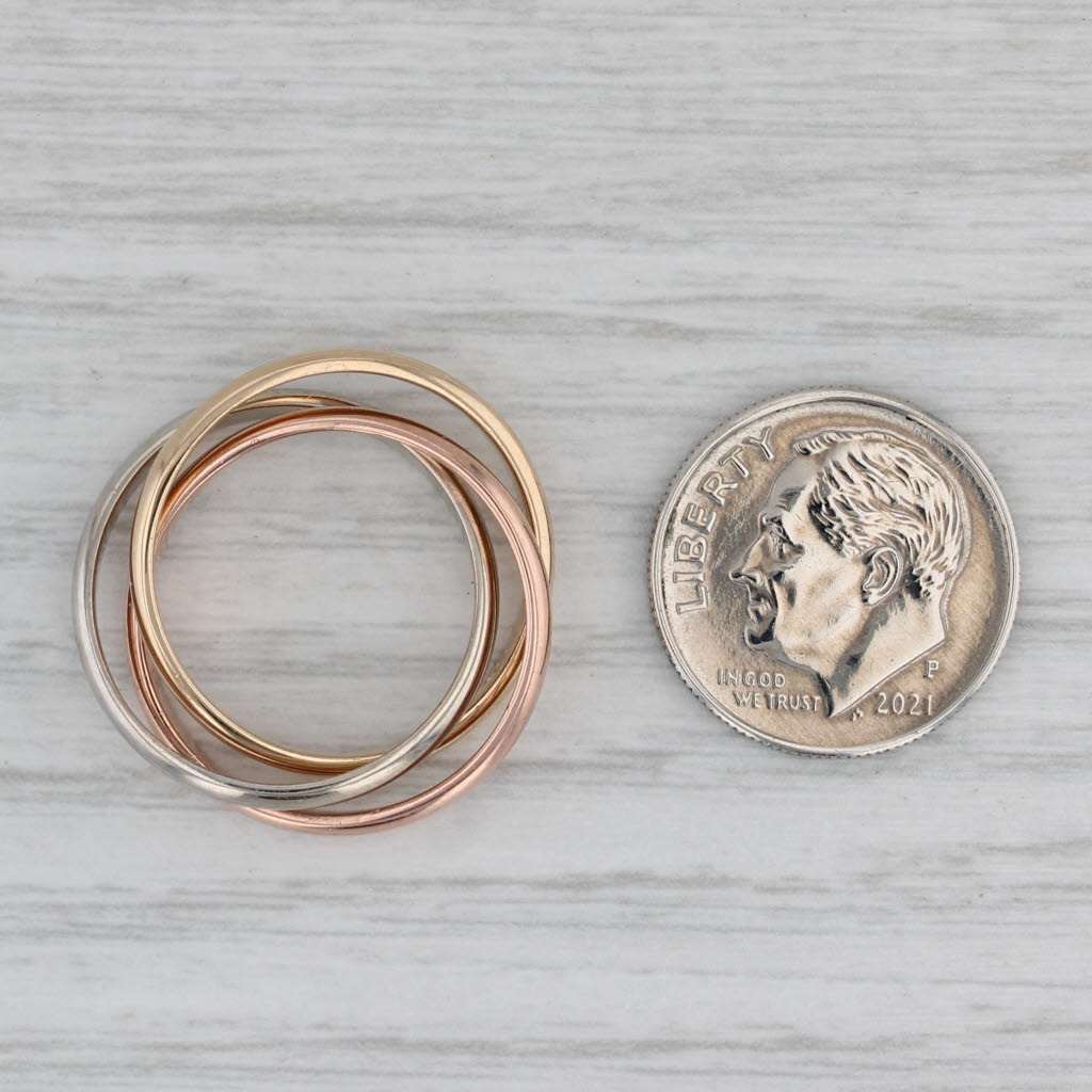 Tri-Toned 3-Band Puzzle Ring 14k Yellow White Rose Gold Size 6.25