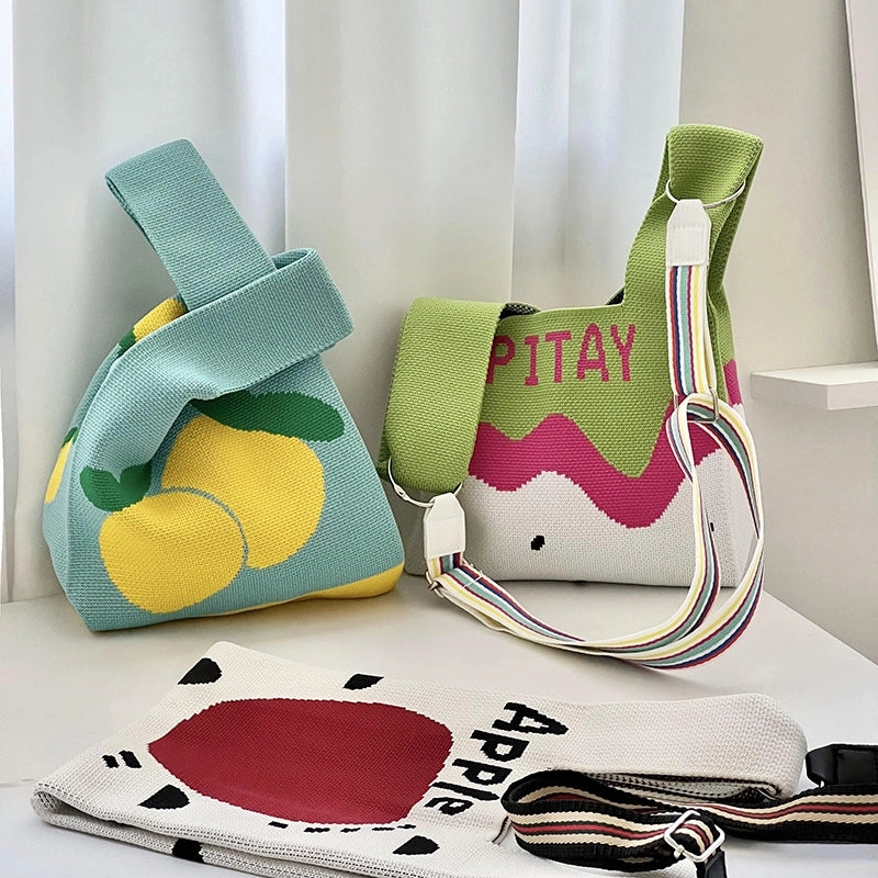 Women's Medium Polyester Letter Fruit Elegant Square Open Handbag
