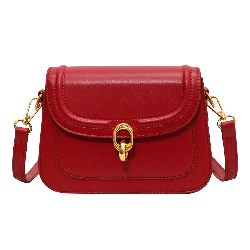 Women's Pu Leather Solid Color Classic Style Square Lock Clasp Shoulder Bag Crossbody Bag
