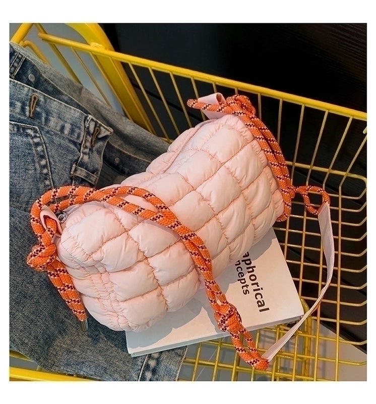 Women's Cotton Plaid Cute Pillow Shape Zipper Cloud Shape Bag