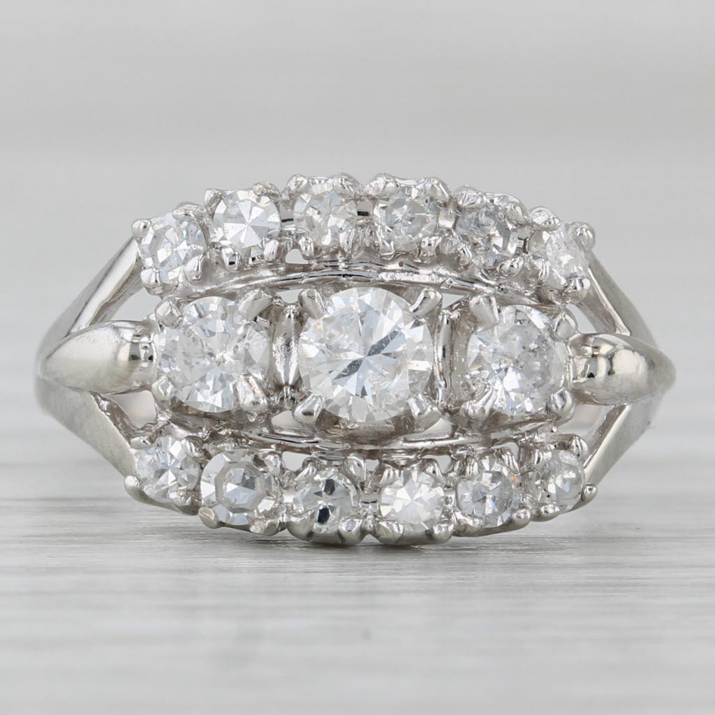 Vintage 0.94ctw Diamond 3-Stone Ring 14k White Gold Size 7.25