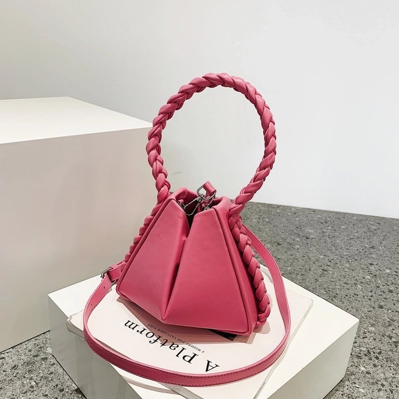 Artificial Leather Solid Color Fashion Magnetic Buckle Bucket Bag