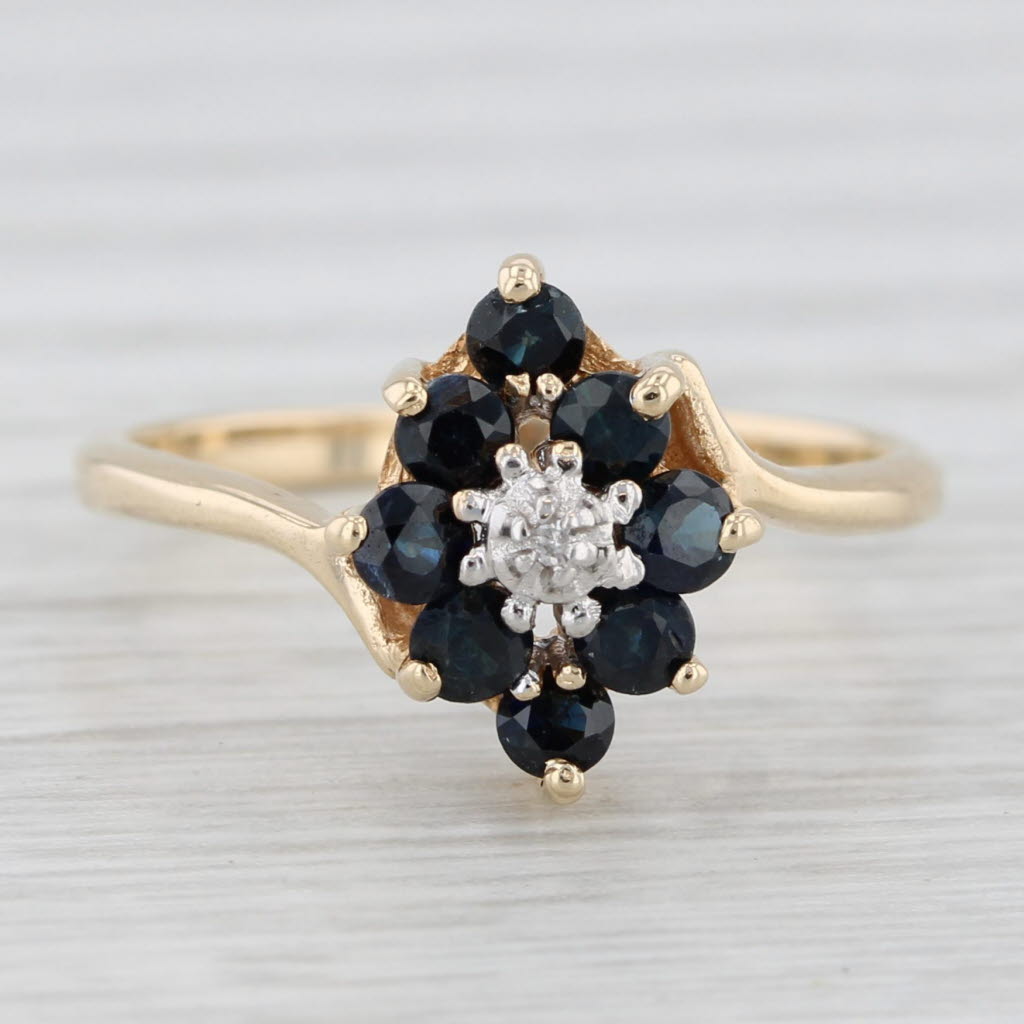 0.65ctw Blue Sapphire Diamond Flower Cluster Ring 10k Yellow Gold Size 6