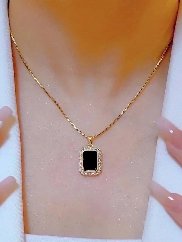 Copper Minimalist Inlay Round Zircon Solitaire Necklace