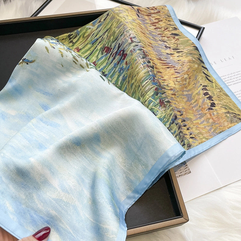 Women's Elegant Geometric Satin Printing Silk Scarves